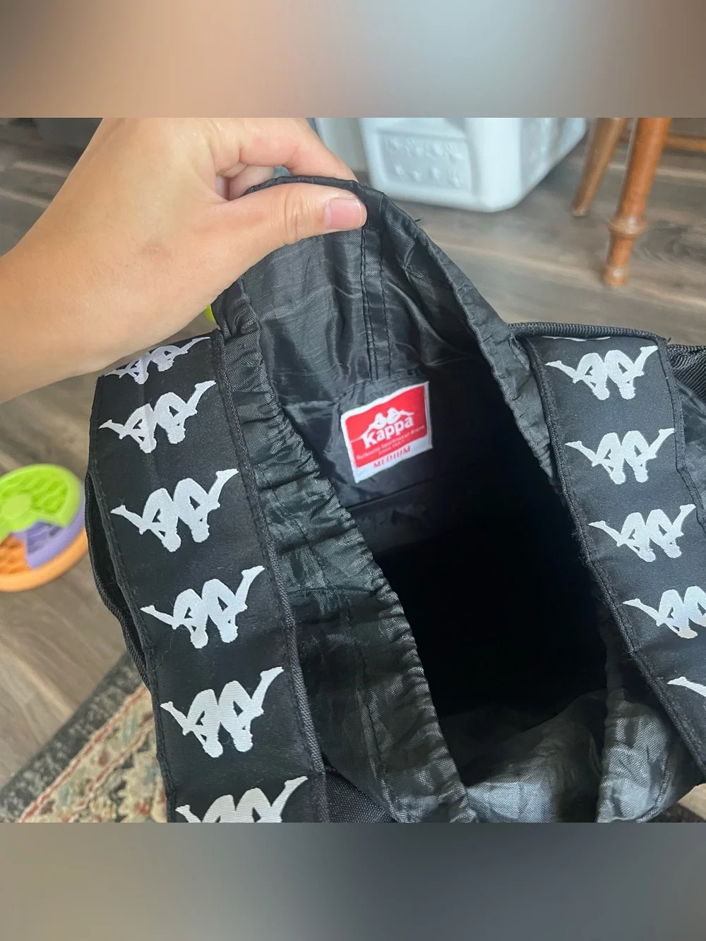 Kappa Black Backpack with White Repeating Logo Trim